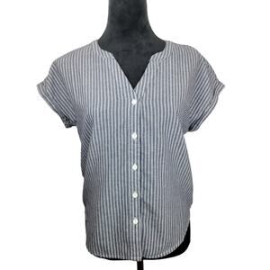 Bobi Los Angeles Revolve Women's Button Front Yoke Shirt Navy Striped Size XS